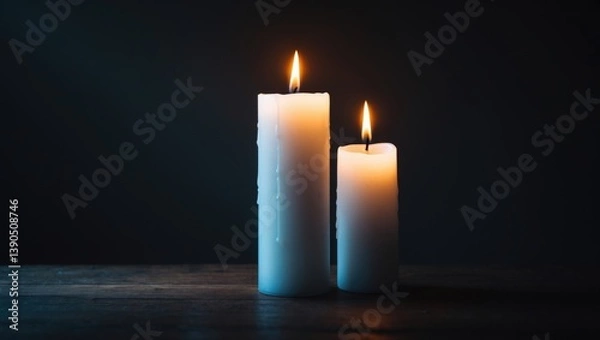 Fototapeta Two lit church candles in the background