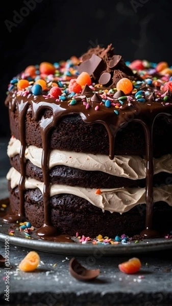 Fototapeta chocolate cake with nuts and chocolate