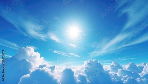 Fototapeta Gorgeous cerulean sky complemented by soft white clouds for an abstract setting