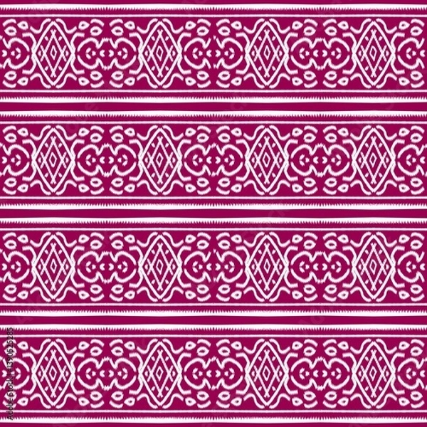 Obraz Striking magenta and white horizontal ethnic pattern with geometric and ornamental, textile graphic, ikat pattern, Traditional Design