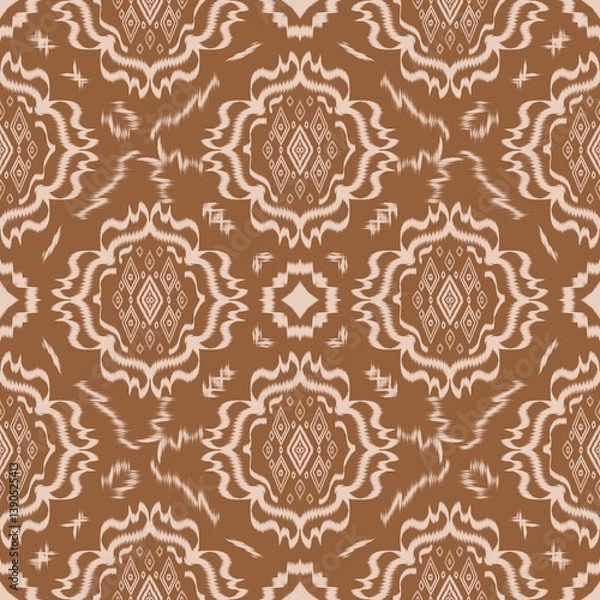 Obraz Warm brown and beige ikat-inspired pattern with abstract geometric shapes