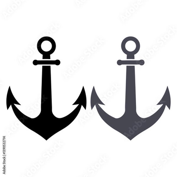 Fototapeta Anchor vector and Silhouette of simple ship anchor art vectors