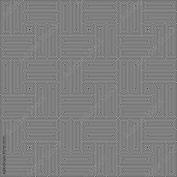 Fototapeta Parquet pattern. Basket weave motif. Braiding stripes ornament wallpaper. Seamless surface pattern design with black polygons. Digital paper for textile print, web designing. Ethnic embroidery art.