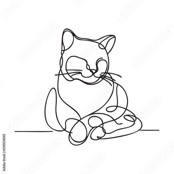 Fototapeta Cat continuous line drawing. One line vector drawing.
