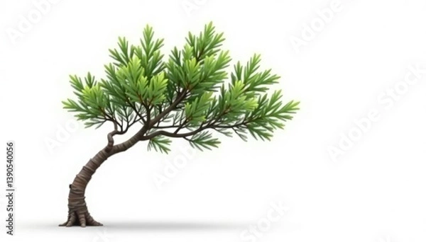 Fototapeta White background with solitary cypress branch, branch, cypress
