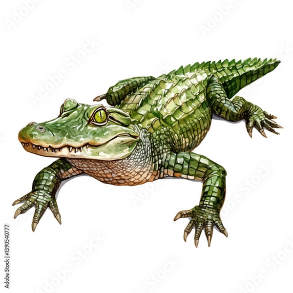 Fototapeta A watercolor vector illustration of an alligator, isolated on a white background.

