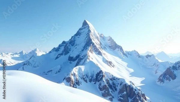 Obraz White snow-covered mountain peak, pristine backdrop, snow, serene