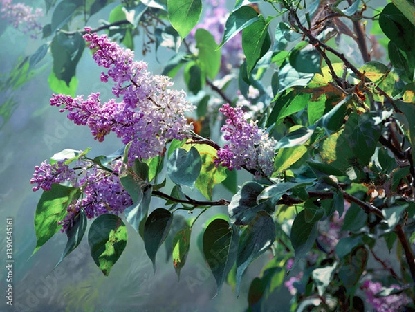 Obraz Vibrant lilac flowers blooming against soft greenery  