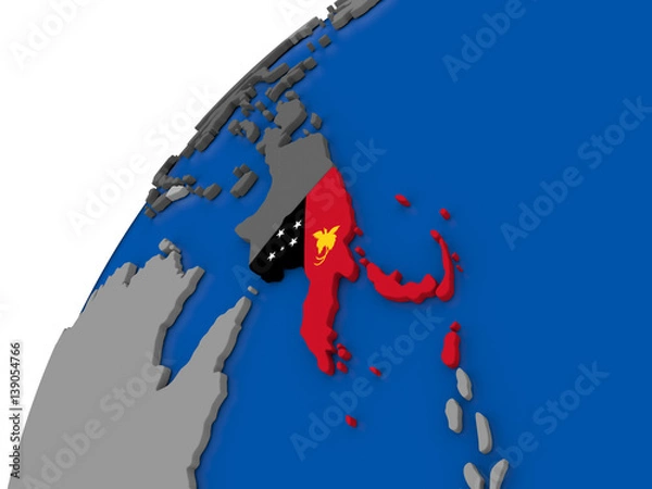 Fototapeta Papua New Guinea with flag on political globe