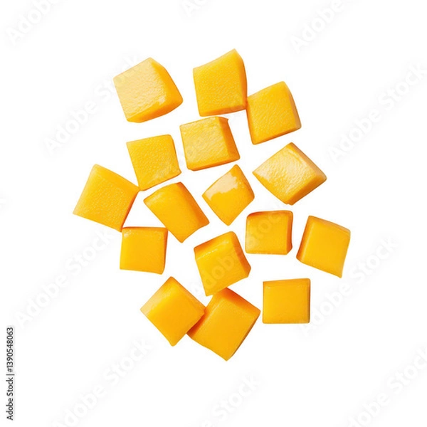 Fototapeta Fresh mango cubes food photography clean environment top view delicious concept