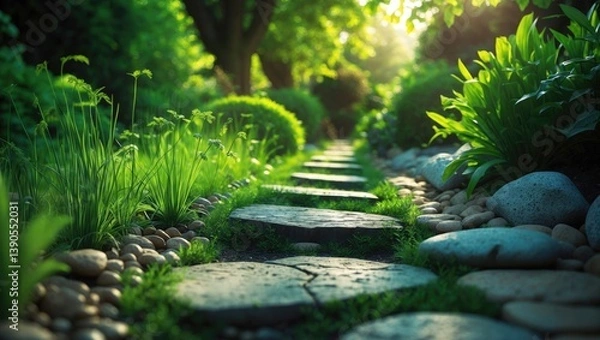 Fototapeta weeds overtaking a garden pathway