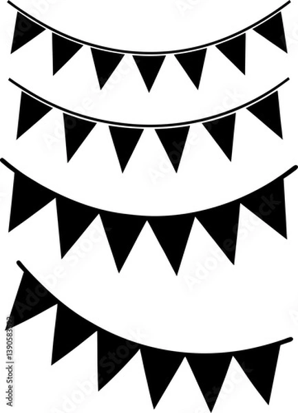 Fototapeta Bunting flags vector and Silhouette of birthday bunting flags art collection