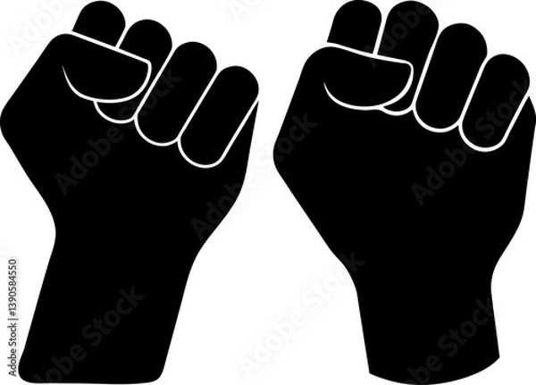 Fototapeta Set of raised fists vector and Silhouette of hand fist art collection