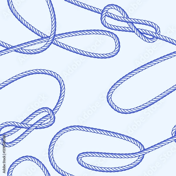 Fototapeta Nautical vintage seamless pattern with blue node rope. Vector hand drawn sketch illustration. Marine abstract background