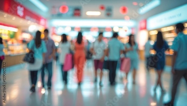 Fototapeta Defocused interior of a shopping mall department store for background use