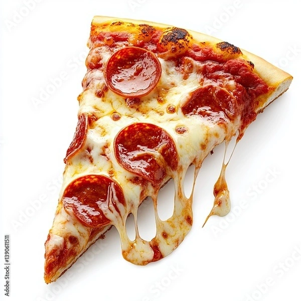 Fototapeta Realistic Pepperoni Pizza Slice With Dripping Cheese And Crispy Crust