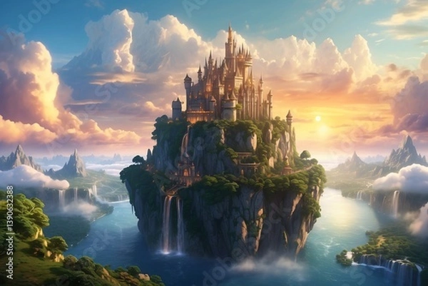 Fototapeta Dreamy Fantasy Castle Above the Clouds