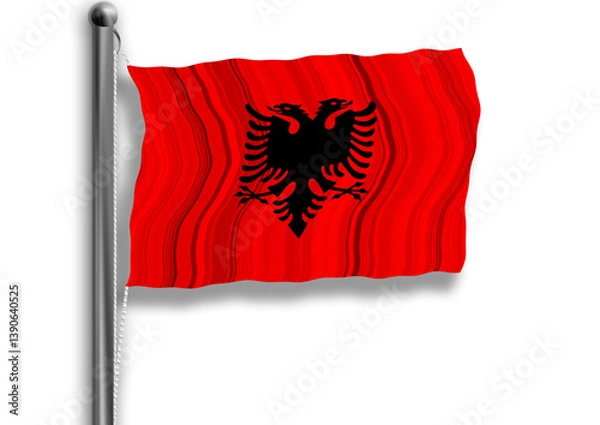 Obraz Albanian flag flying on a flagpole, isolated, transparent background.