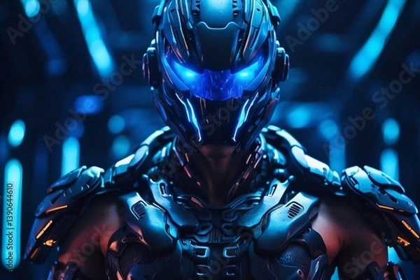 Fototapeta Cybernetic Warrior in Futuristic Battle Arena