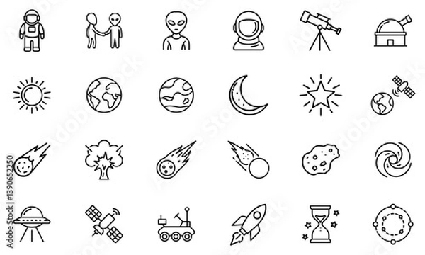 Fototapeta Clean outline icon set for space and astronomy topics. Fully editable stroke icons for universal use