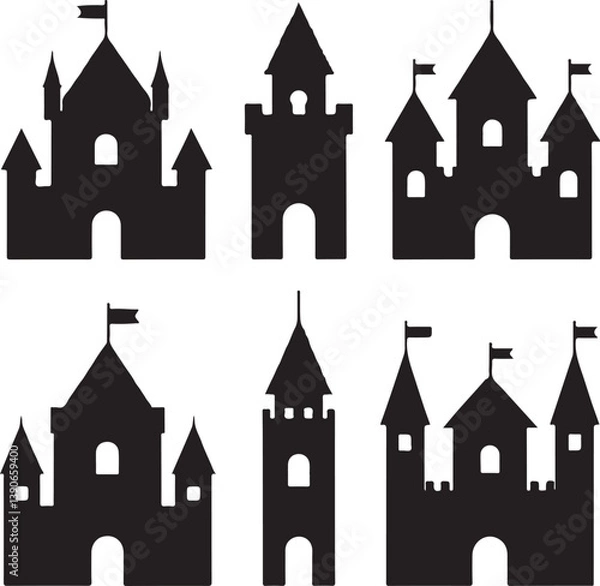 Obraz castle house icon set silhouette victor design isolated on the white background.