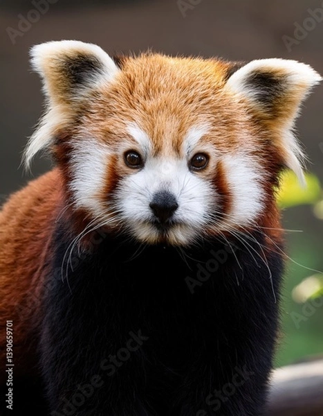 Fototapeta Close-up of red panda face with bushy red and white fur