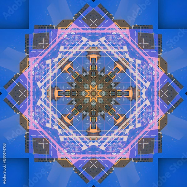 Fototapeta Abstract pattern, multi-colored kaleidoscope from photos modern buildings and houses