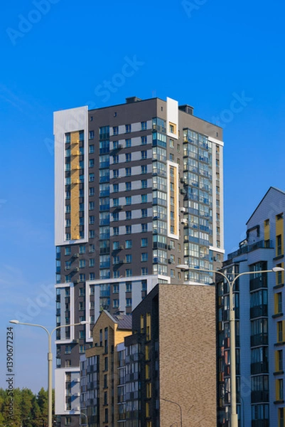 Fototapeta Cityscape, modern buildings on a summer day