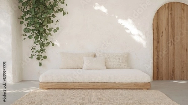 Fototapeta Minimalist outdoor lounge area with natural elements