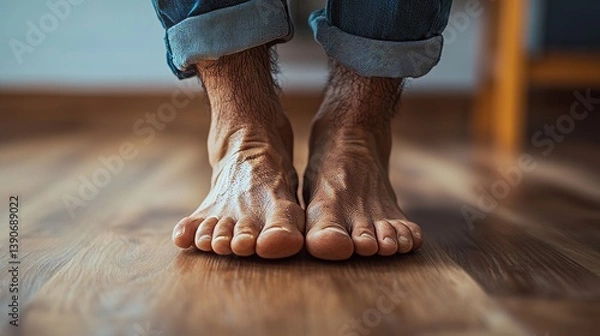 Fototapeta Close up of a man s feet showcasing severe complications arising from diabetes related foot problems