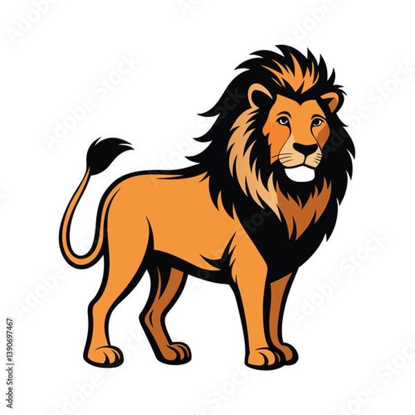 Fototapeta Majestic Lion: The king of the jungle stands in all his glory, exuding confidence and power. A meticulously crafted illustration showcases a majestic lion in full pose.