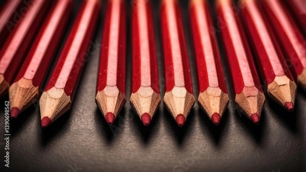 Obraz A close-up of several red and black pencils arranged in a diagonal line