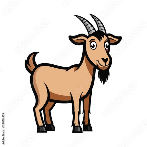 Fototapeta Playful Goat Illustration: A charming illustration of a cheerful goat with distinctive horns, a friendly smile, and a lively pose, embodying the spirit of a joyful and energetic farm animal.