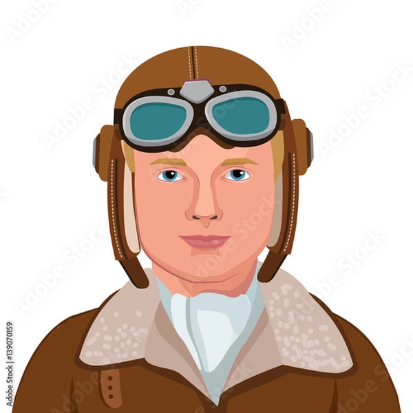 Fototapeta Vintage Aviator. Great Illustration Of A Vintage Pilot Isolated In White Background. Vector Illustration. Retro Man Pilot Aviation In Aviator Helmet.