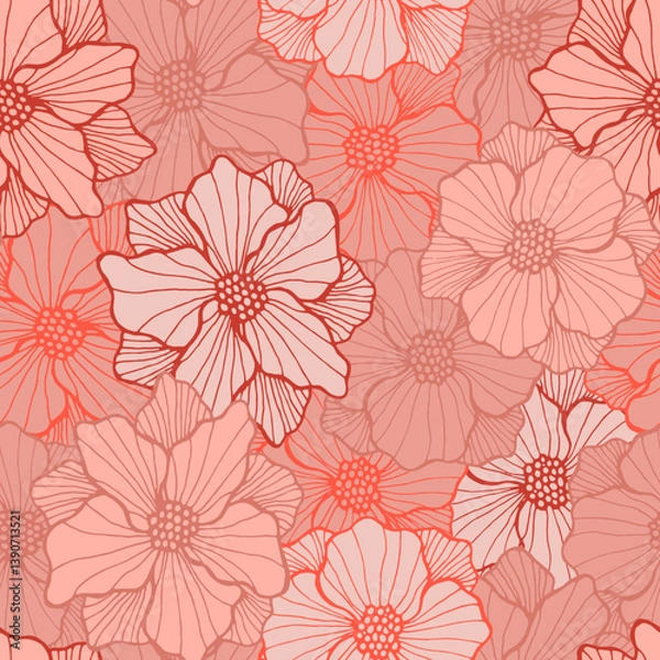 Fototapeta Bohemian oleander bloom periodic pattern. Hand drawn floral ornament. Oleander flower with doodle petals. Fabric print. Field blossom spring repeating sample cover motif.
