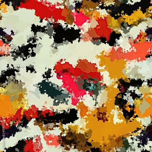 Obraz Abstract blotched random paint splatter seamless pattern. Dense grungy mottled effect fabric texture design with tileable all over print. For speckled impressionism style wallpaper backdrop.