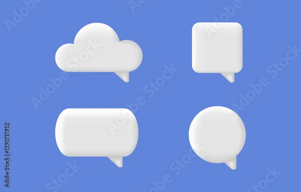 Fototapeta Speech bubble 3d set. Chat message icon. White text box. Social media banner. Comment square balloon. Dialog frame. Speak tag. Cloud quite sign. Business communication concept. Vector illustration