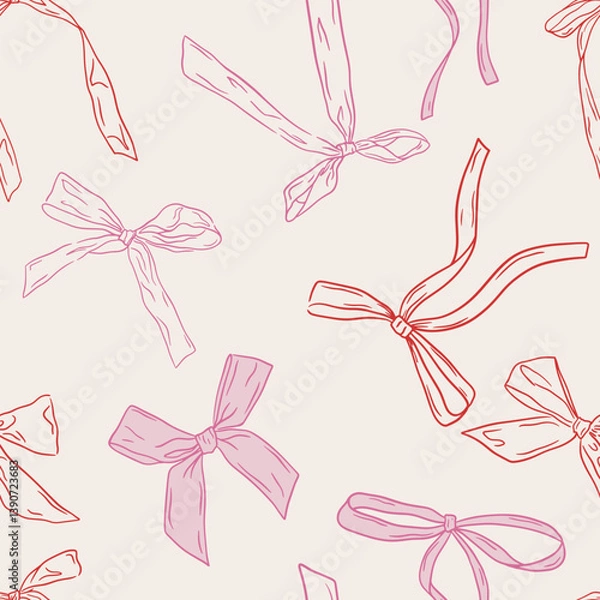 Obraz Seamless pattern of hand-drawn linear style bows perfect for wedding and Valentine’s Day design.