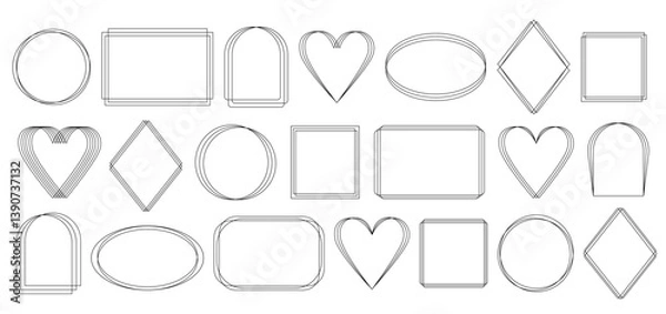 Fototapeta Thin elegant geometric frames set, simple hand drawn outline vector collection in art deco style for festive or important occasions decor,
