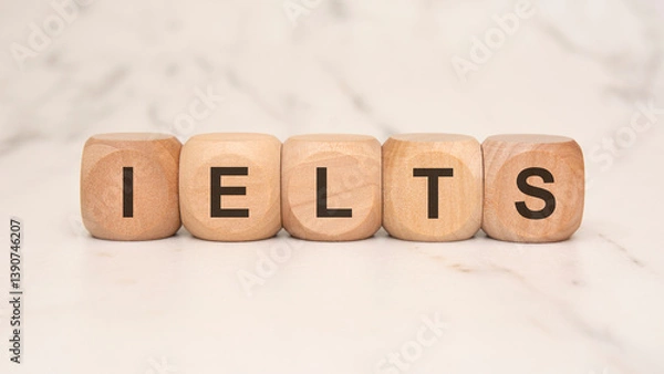 Obraz Wooden blocks with the word IELTS on a marble background