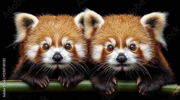 Obraz Two red pandas on bamboo