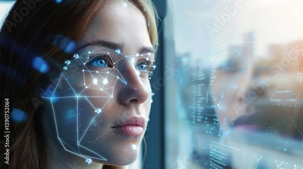 Fototapeta Digital Communication Concept - Person Holding Smartphone with Networked Background