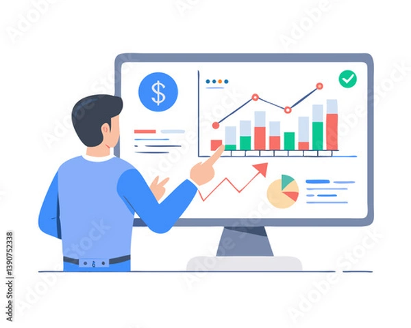 Fototapeta Trader Analyzing Financial Trends on Computer Screen  