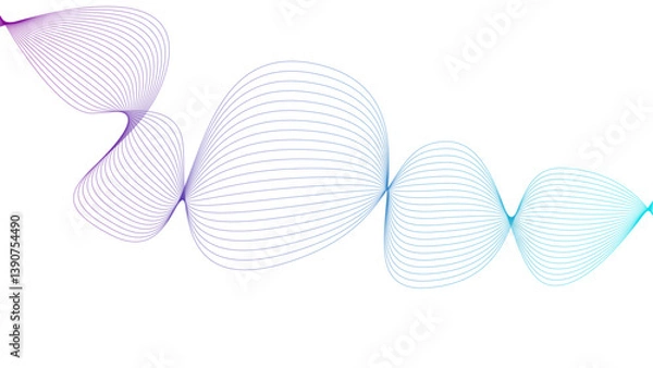 Obraz Vector curvy abstract line art wavy flowing dynamic green pink purple yellow background in concept music or sound, wave, wind, information flow