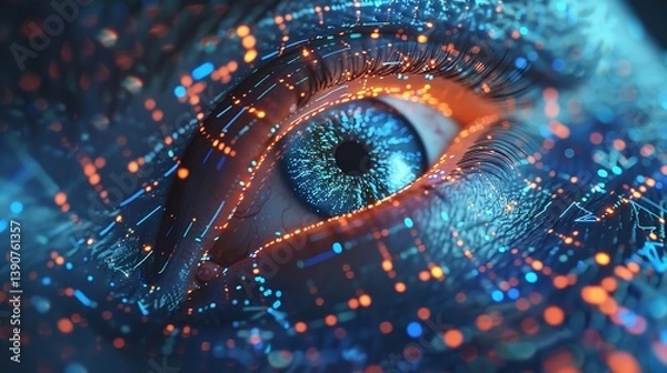 Fototapeta Cybernetic Human Eye with Digital Augmented Reality Interface