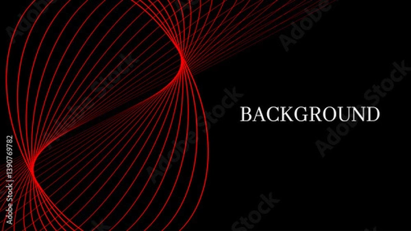 Fototapeta Black abstract background with red outline swirl, modern geometric pattern, blended lines, space orbit, gravity lines