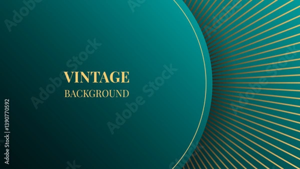 Fototapeta Teal gradient abstract background with half round frame and concentric lines. Modern geometric pattern. Shiny poster