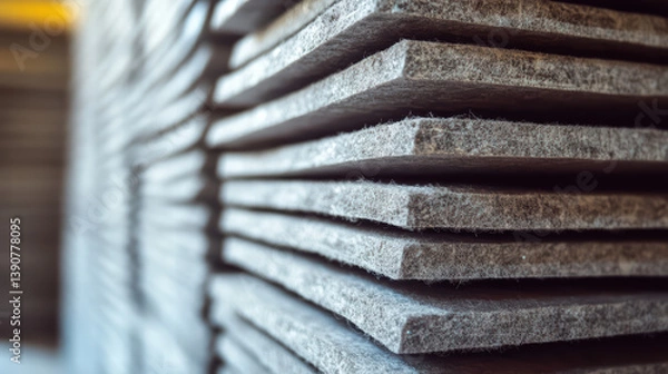Fototapeta Stack of Soundproof Tiles: Close-up shot showcasing a stack of soundproof tiles, highlighting their textured surface and geometric arrangement.