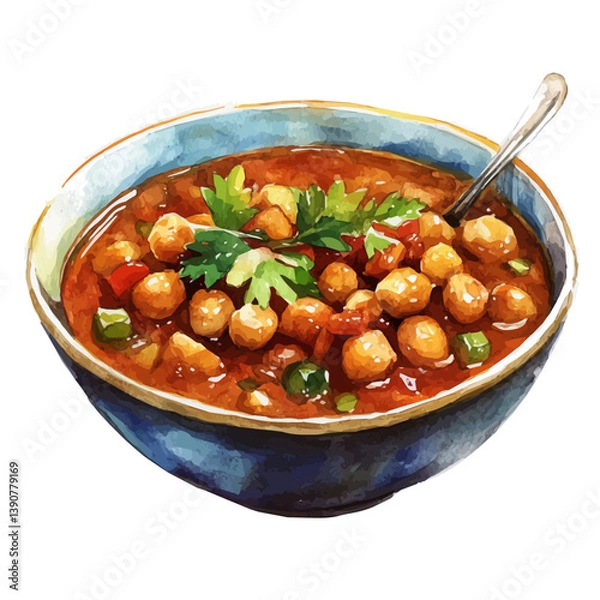 Obraz A watercolor painting of Chana Masala, isolated on a white background. Chana Masala vector

