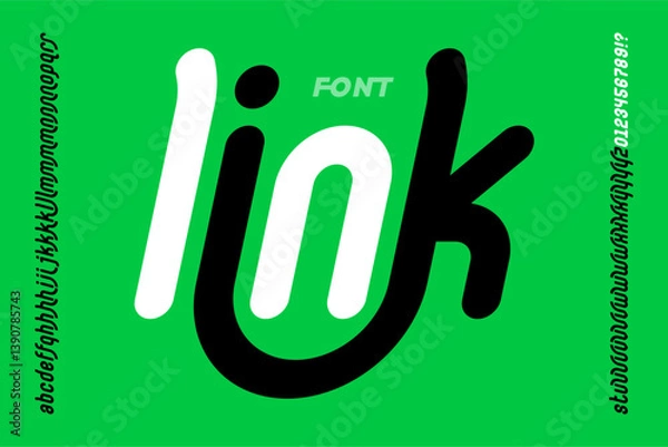 Fototapeta Link. Single line style font, alphabet letters and numbers vector illustration